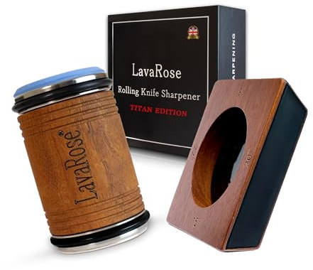 LavaRose Rolling Knife Sharpener – Sharpen Knives with Ease, No Skill Required – Now with a 4 Sided Wooden Base – Magnetic Angle Guide for Perfect Sharpening Angles (Titan Edition)