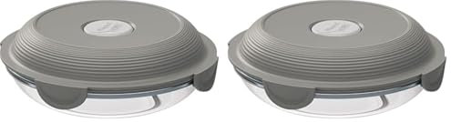 Maped Picnik - Assiette à Déjeuner en Verre avec Couvercle Etanche - Bol Boite Alimentaire Compatible Micro-Ondes, Four et Lave-Vaisselle - 700 ml - Gris (Lot de 2)