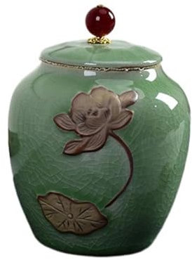 Vintage Tea Jar,Chinese Style Storage Jars,Ceramic Coffee Canisters,Food Storage Container,Sealed Pot with Lid for Kitchen(Green)