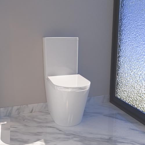 Bathroom Rimless Back to Wall Close Coupled Toilet Round Soft Close Seat Cistern Modern WC Pan White