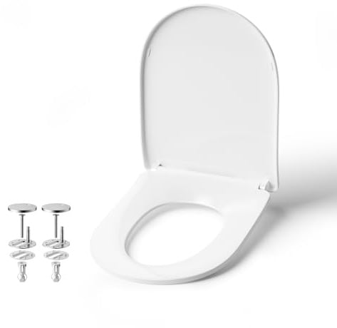 ANNWA Toilettensitz D-Form mit Soft-Close & Quick-Release,WC-Sitz,ergonomisches Design,leicht abnehmbar zur einfachen Reinigung,Toilettendeckel für Familie Badezimmer, weiß(PG020A)