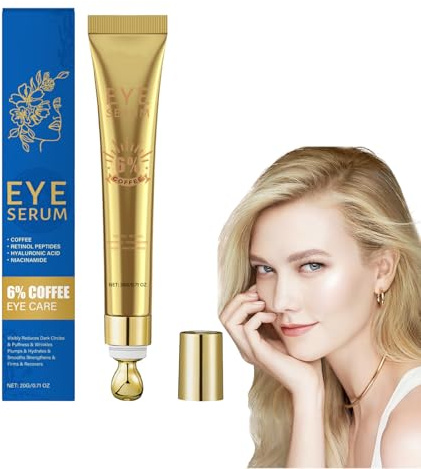 Crème contour des yeux à 6% de caféine avec acide hyaluronique et peptides - Soin pour le contour oculaire contre les cernes, sérum au rétinol pour atténuer les ridules, Convient aux yeux (1 pièce)