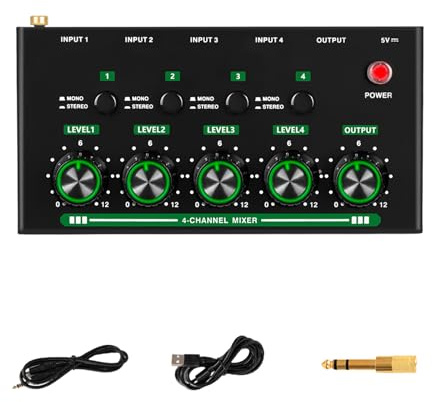 Dawutocap Audio-Mischpult mit 4 Eingängen, klares Verarbeitungsgeräusch, reduziert Technologie, mobile Setups Studio Mixer