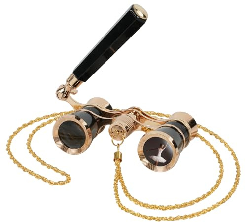 BOSTRON 3x25 Opernglas mit Kette - Kompaktes Vintage für Theater | Faltbares Theaterglas mit Griff und Verstellbarer Kette – Leichtes Retro Theaterfernglas (150g) für Oper Konzert Kino