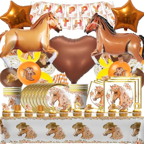 Bemoseng Décorations de Fête d'anniversaire de Cheval, Cheval Vaisselle Anniversaire, Décoration Anniversaire Cheval, Assiette Papier Tasse Nappe Serviette pour C-heval Decoration A-nniversaire