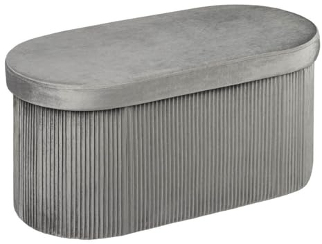 Butopea Sitzbank mit Stauraum, Faltbarer ovaler Sitzhocker Samt grau, Polsterbank Truhenbank Aufbewahrungstruhe 78 x 38 x 38 cm, Polsterbank mit Deckel für Wohnzimmer, Schlafzimmer, Flur