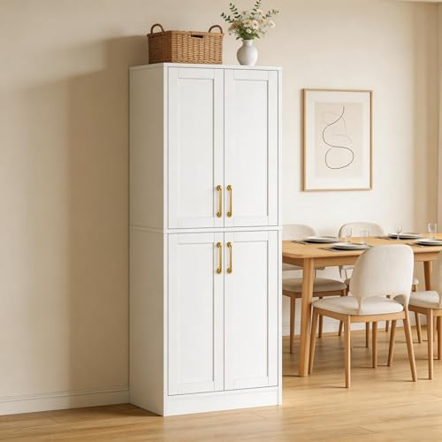 Gdchanyiyi Kitchen utensil cabinet, modern storage cabinet with 4 doors and 2 adjustable shelves, high cabinet in kitchen, dining room, Bathroom, Laundry room corridor, white