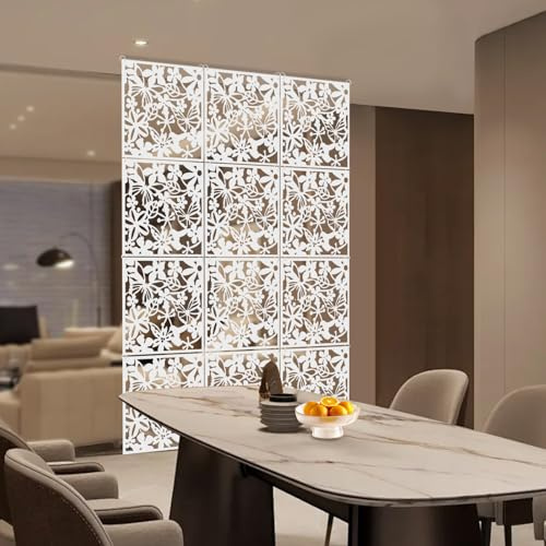 PBTERDTF 12 Stück Raumteiler Bildschirm 40x40cm Hängepaneel Paravent Sichtschutz DIY Weiße Paravent Hängepaneel Vorhang für Wohnen Essen Arbeitszimmer Wohnzimmer Hotel Bar Dekoration