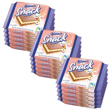 Manner Minis Milch und Haselnuss gefüllte Waffeln 3 Packungen à 25 g x 5 | insgesamt 15 Minis