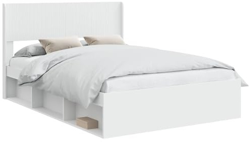 vidaXL Bettgestell mit Stauraum und Kopfteil Weiß 120 x 200 cm, Moderne Bettgestell, rechteckig, Stauraum, Latten-Design, praktische Möbel für Dein Schlafzimmer