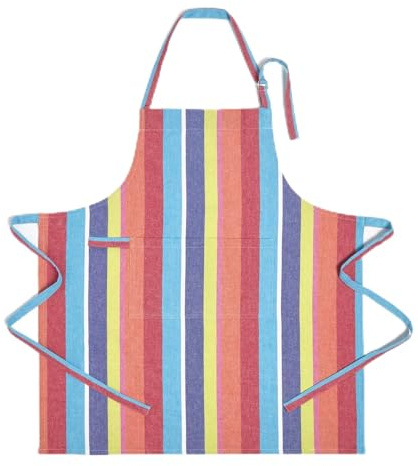 HOMESCAPES 100% Cotton Multi Striped Chef Apron 80cm x 110cm (31 x 43) Adult Size Machine washable