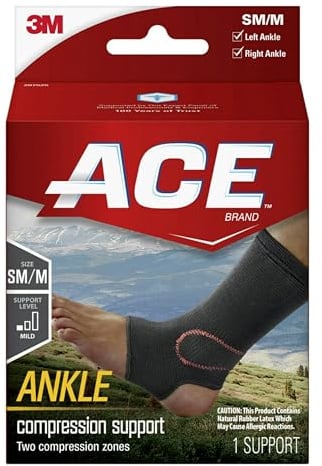 ACE Brand Compression Ankle Support, Small/Medium, Black, 1/Pack