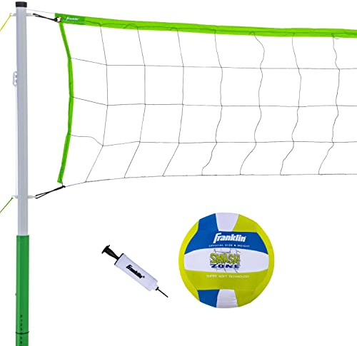 Franklin Sports Volleyball-Set – Strand- und Hinterhof-Volleyballnetz-Set – tragbares Volleyballnetz und Ball-Set mit Stangen und Erdspießen – mittelgroß, 50,8 x 45,7 cm