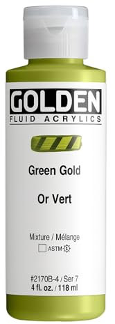 Golden 0002170-4 4oz. - 118ml - Fluid Acrylic Color Paint Bottle - Green Gold