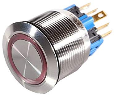 Metzler® Drucktaster Edelstahl mit LED-Beleuchtung und Schutzart IP67 wetterfest für Ø25mm Einbau rot beleuchtet 6–24V AC/DC 6 Pins vandalismussicher 10 JAHRE ERSATZTEILVERFÜGBARKEIT