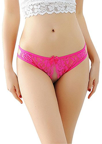 SAMGU Damen Reizvoller Spitze Offen Schritt Niedrige Taille Unterwäsche Unterhosen Tangas Rose Rot