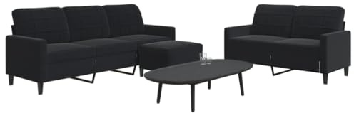 Owoxanthellate 3-teilige Samt-Sofagarnitur Schwarz mit Ottoman 137x77x80 cm Modernes Design Robustes Metallgestell Bequeme Kissen Eckcouch für Wohnzimmer Schlafzimmer Flur