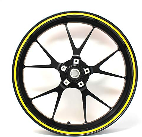 Felgenrandaufkleber Felgenrand Stripes Breite 7mm Chrom Hologramm mit Montagetool 16 17 18 19 Zoll für Auto Motorrad Felgen Aufkleber (Hologramm Gelb)