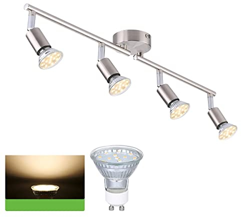 Luz de riel, Focos de LED techo ajustables GU10 con 4 Luces, Cabezas de luz giratorias flexibles de iluminación de 400 lm, Para moderna para sala de estar de cocina (Plata)