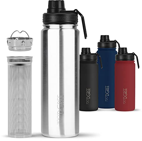 720°DGREE Edelstahl Thermo Trinkflasche 710ml “noLimit” +Früchtebehälter - Auslaufsicher, Kohlensäure geeignet, BPA-Frei - Isolierflasche mit Schraubverschluss für Sport, Fahrrad, Fitness +Sportdeckel