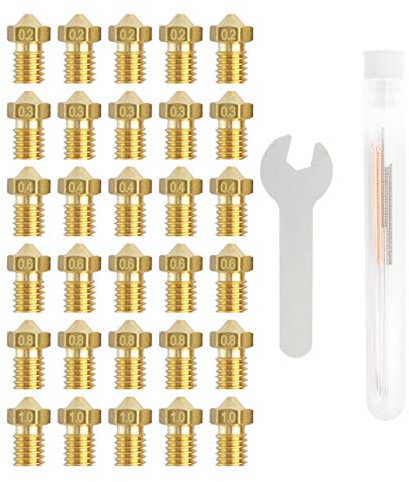iMetrx 30 PCS V6 3D Drucker Düsen Set,Qualitäts-Messing düsen+Reinigung Werkzeuge Kit (0.2mm/0.3mm/0.4mm/0.6mm/0.8mm/1.0mm) Printers Extruder Zubehör,for Anycubic i3 Mega - Prusa i3