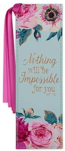 Christian Art Gifts Vegan Leather Scripture Bookmark for Women: Nothing Will Be Impossible for You - Matthew 17:20 Inspirational Bible Verse, Faith-Based Reading Accessory w/Tassel, Mint Green Floral