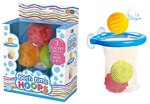 Buddy & Barney - Bath Time Hoop and Balls Set of 3 - Bathtub Fun for Baby, Toddlers, Children. Play Basketball in the Water!