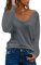 Dokotoo Damen Oberteile Grau Streifen Mesh Langarmshirt Pullover Casual V-Ausschnitt Bluse Shirts Tops Small