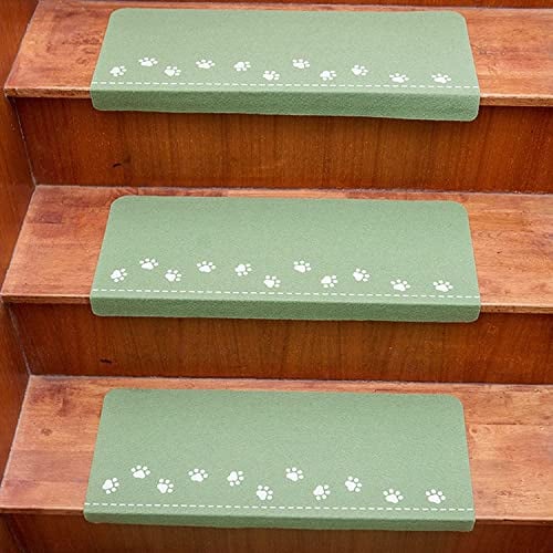 Proxiceen Leuchtend Kleberfrei Selbstklebende Treppenstufenmatte rutschfeste Stufenmatte schmutzabweisende Bodenmatte Grün Pfote 55 * 22cm (15 Stück)