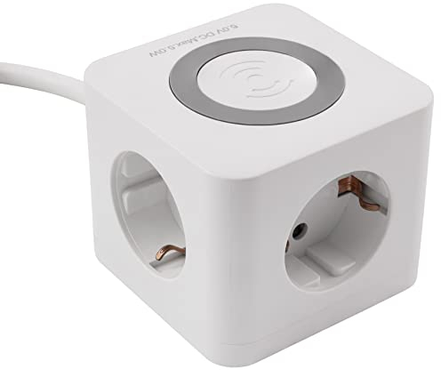 MC Power Tischsteckdose Anschlussdose | BW-03 | Steckdosenwürfel Steckdosenadapter Mehrfachsteckdose, 3X Steckdose, 2X USB-A, 1x USB-C, QI Wireless Charger