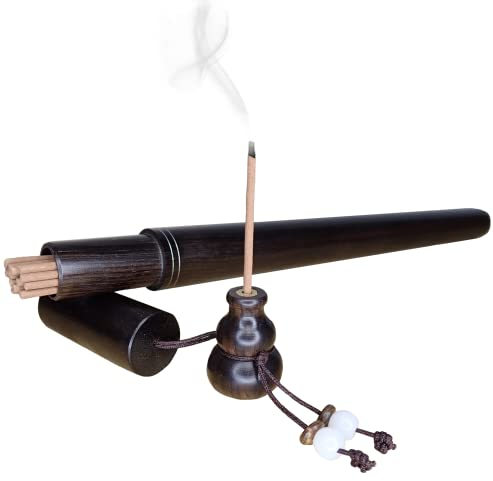 MFUNKE Räucherstäbchenhalter aus Ebenholz mit 40 Räucherstäbchen Sandelholz, tragbar, praktische Aufbewahrung für unterwegs für Meditation Aromatherapie Yoga, Dunkelbraun