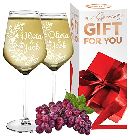 AIGAT 2Pcs Verres à Vin Personnalisé 370ML| Cadeaux de mariage pour les mariés | Verres à Vin Blanc Durable Personnalisé | Cadeau Personnalisé Pour Toute Occasion