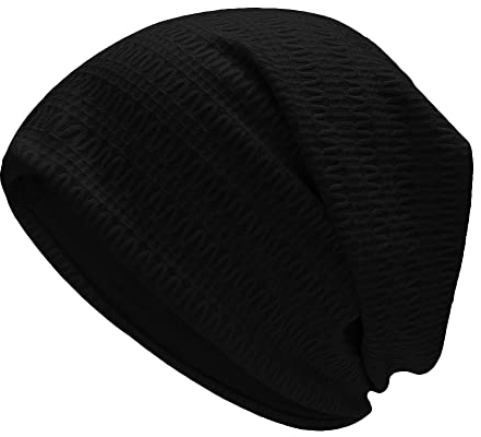 ZLYC Summer Long Slouch Beanie Leicht Weich Jersey Mütze für Damen und Herren(Motiv Schwarz)