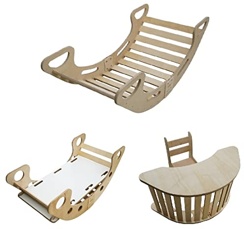 Kletterbogen Bogenwippe Holzwippe Montessori mit Rutsche Tischplatte Stuhl Spielzeug Baby Kinder 5in1 Kletterbogen mit Rutsche Kletterwand Balanceboard Schreibtisch XL