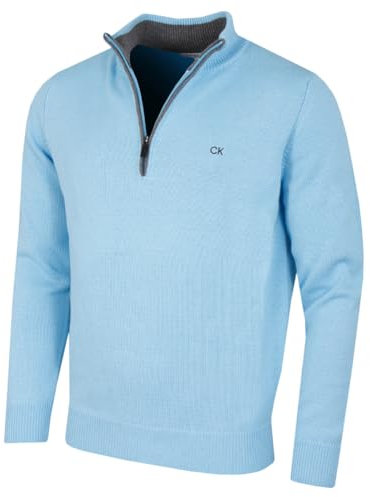 Calvin Klein Mens 1/2 Zip CK Golf Sweater - Baby Blue - XXL