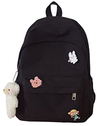 KOWVOWZ BILIPOPX Kawaii Cute Aesthetic School Laptop Backpack with Accessories Pin Plush Pendant for Teen Girls, Students, Black, L, Kawaii