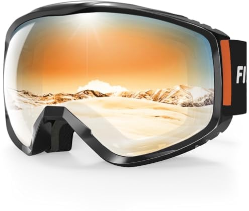 Findway Skibrille Erwachsene für Herren Damen, Snowboardbrille für Brillenträger, OTG UV-Schutz Kompatibler Helm Anti Fog Skibrillen, Orange Sphärisch Verspiegelt