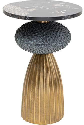Kare Design Beistelltisch Masha, Gold/Schwarz/Grau, Durchmesser 43cm, Wohnzimmertisch, Beistelltisch mit Aluminiumgestell, Nutzfläche aus Marmor, Handgearbeitet, Unikat, 62x43x43cm (H/B/T)