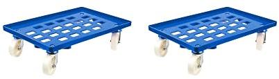 SparSet 2x Transportroller für Euroboxen 60x40cm mit Kunststoffräder blau | Gitter/Rasterdeck | 4 Lenkrollen | Traglast 300kg | Kistenroller Logistikroller Rollwagen Profi-Fahrgestell