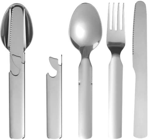 Orapink 4 Pieces Camping Cutlery Set,Outdoor Portable Stainless Steel Spoon,Fork & Bottle Opener Combo Camping Utensil Set for Hiking Camping Travel Functional Eating Multi-Tool
