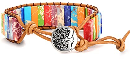 Dochais Chakra Armband - Naturstein, Verstellbar, 7 Chakren Glücksarmband, Boho Handgefertigt für Damen, Frauen, Männer (Farbe)