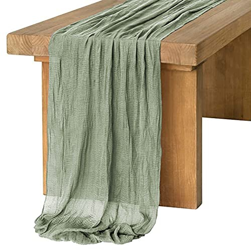 CINGHIA Käsetuch Tischläufer, Modern, Rustic, Polyester, Einfarbig, Salbeigrün, 90x400cm, Table Runner, Hochzeit, Geburtstage