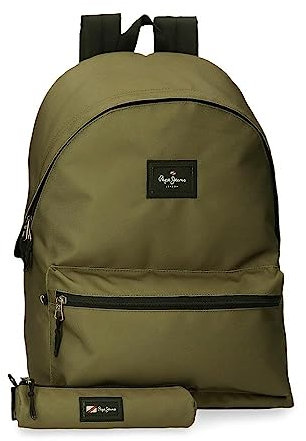 Pepe Jeans Aris Mochila para Portátil + Estuche Escolar 15,6 verde 31x44x15 cms Poliéster 30,01L