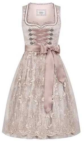 Nübler Damen Dirndl Tessa I Größen 30-48 I Midi-Dirndl mit Rocklänge 65 cm & passender Schürze I Festliches Trachtenkleid mit modernem Schnitt & dezenten Details I Ideal für Trachten & Festlichkeiten