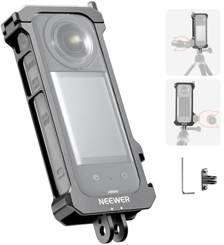 Neewer Action Camera Cage Compatible with Insta360 X3, Aluminum Alloy Formfitting Protective Cage Video Rig for YouTube TikTok Vlog with Cold Shoe Mount for Mini Mic & LED Light, No Assembly, CA010