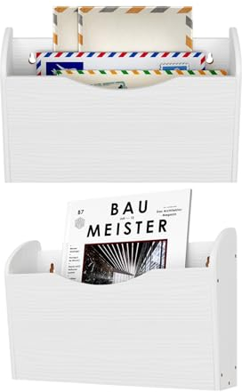 Senhoglb Holz Zeitschriften Wandhalter, A4 Zeitschriftenhalter Wand Ordner Halter, 2er-Packung Querformat Magazinhalter Wand, Dokumentenhalter für das Zuhause und Büro, Weiß