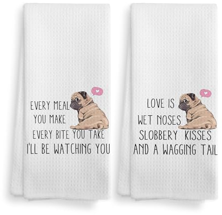 NOQL Mops-Hunde-Handtuch, Küchentücher und Geschirrtücher, Mops-Hunde-Küchentücher und Geschirrtücher, Mops-Dekoration, Mops-Geschenke für Mops-Liebhaber, Mops-Küchenartikel, Mops, Hundemutter,