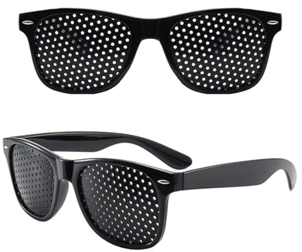 MisFun 2 Stücke Schwarze Rasterbrille, Pinhole Glasses, Pinhole Brille, Gitterbrille Mit Faltbaren, Rasterbrille Lochbrille, Lochbrille für Augentraining zur Entspannung