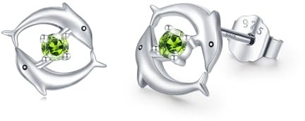 Delphin Ohrstecker,Delphin Ohrringe für Damen 925 Sterling Silber Delfin Ohrringe mit Zirkonia Nette Tier-Delphin-Ohrringe Schmuck Geschenke für Frauen Mädchen Kinder（August）