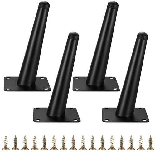 Fulushouxi Pieds de Meubles Réglables, 4 Pièces Pieds Réglables Inclinés de Table, Jambes de Table en Métal Noir pour Meuble, Canapés, Cuisine, Armoires, Lit Pieds, 15 cm de Hauteur